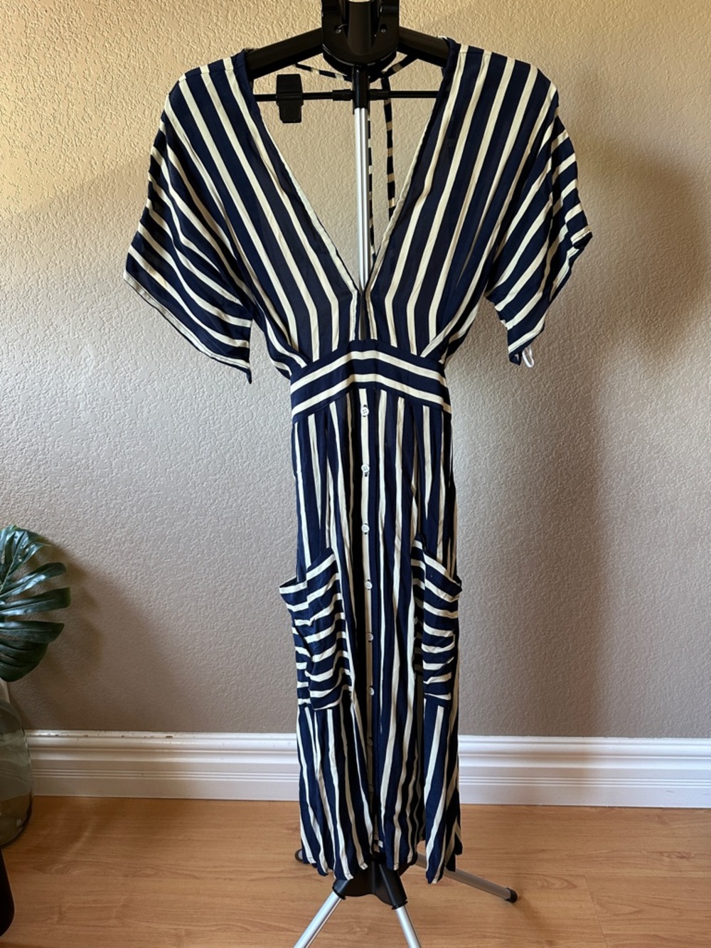 Faithfull the Brand Navy and White Striped Dress